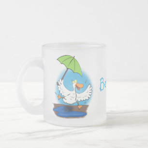 Funny eend met paraplu dansende cartoon matglas koffiemok