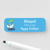 Funny eend met paraplu dansende cartoon naamplaatje (In situ)