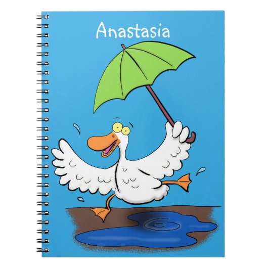 Funny eend met paraplu dansende cartoon notitieboek (Voorkant)