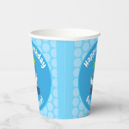 Funny eend met paraplu dansende cartoon papieren bekers (Rechts)