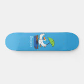 Funny eend met paraplu dansende cartoon persoonlijk skateboard (Horizontaal)