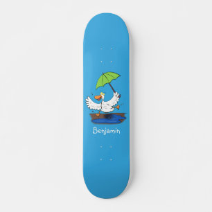 Funny eend met paraplu dansende cartoon persoonlijk skateboard