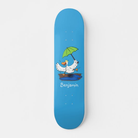 Funny eend met paraplu dansende cartoon persoonlijk skateboard (Voorkant)