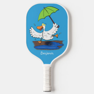 Funny eend met paraplu dansende cartoon pickleball paddle