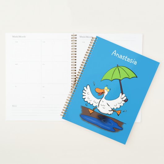 Funny eend met paraplu dansende cartoon planner (Display)
