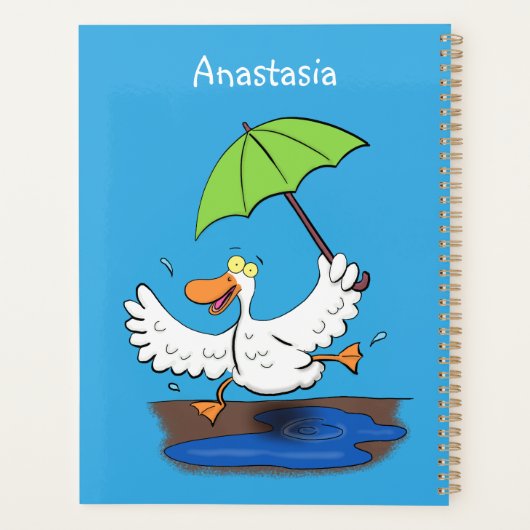 Funny eend met paraplu dansende cartoon planner (Achterkant)
