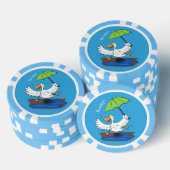 Funny eend met paraplu dansende cartoon poker chips (Opstapeling)