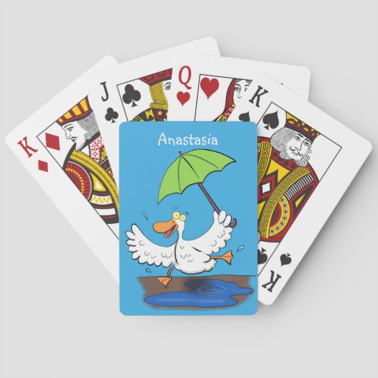 Funny eend met paraplu dansende cartoon pokerkaarten (Achterkant)