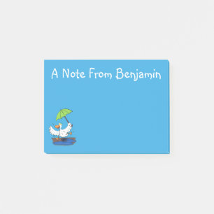 Funny eend met paraplu dansende cartoon post-it® notes