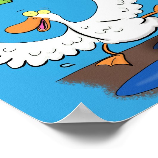 Funny eend met paraplu dansende cartoon poster (Hoek)