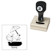 Funny eend met paraplu dansende cartoon rubberstempel (Gestempeld)