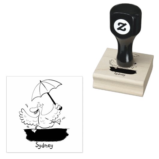 Funny eend met paraplu dansende cartoon rubberstempel (Gestempeld)