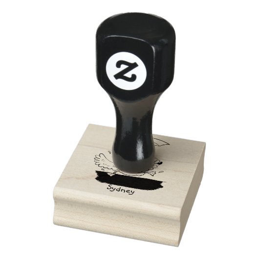 Funny eend met paraplu dansende cartoon rubberstempel (Stempel)