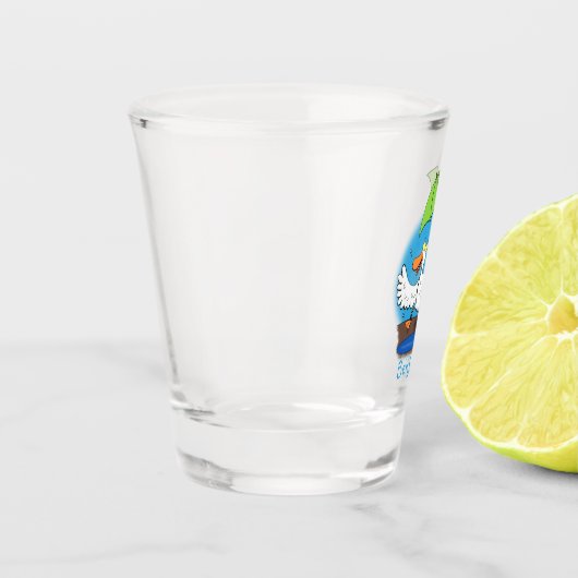 Funny eend met paraplu dansende cartoon shot glas (Links)