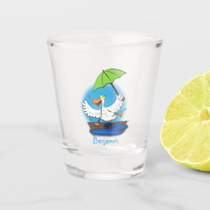 Funny eend met paraplu dansende cartoon shot glas