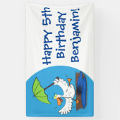 Funny eend met paraplu dansende cartoon spandoek (Verticaal)