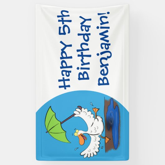 Funny eend met paraplu dansende cartoon spandoek (Verticaal)