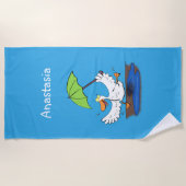 Funny eend met paraplu dansende cartoon strandlaken (Voorkant)