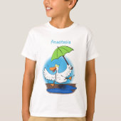 Funny eend met paraplu dansende cartoon t-shirt (Voorkant)