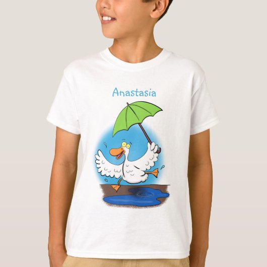 Funny eend met paraplu dansende cartoon t-shirt (Voorkant)