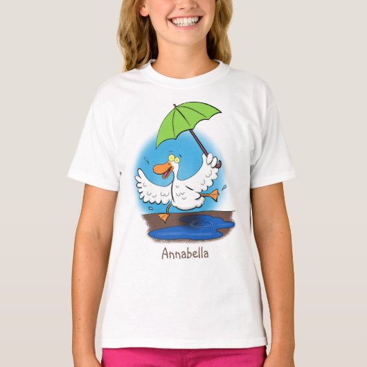 Funny eend met paraplu dansende cartoon t-shirt (Voorkant)