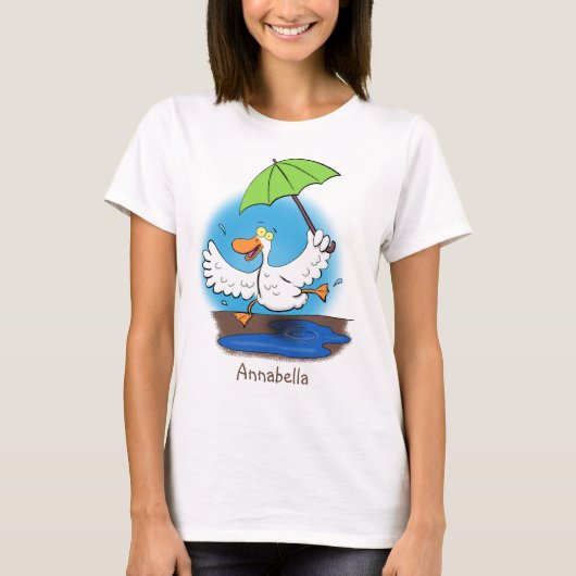 Funny eend met paraplu dansende cartoon t-shirt (Voorkant)