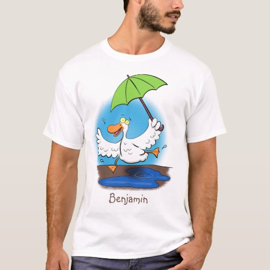 Funny eend met paraplu dansende cartoon t-shirt (Voorkant)