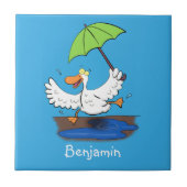 Funny eend met paraplu dansende cartoon tegeltje (Voorkant)