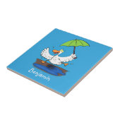 Funny eend met paraplu dansende cartoon tegeltje (Zijkant)