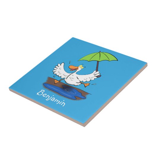 Funny eend met paraplu dansende cartoon tegeltje (Zijkant)