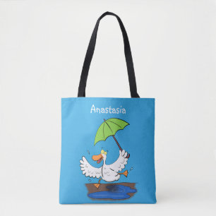 Funny eend met paraplu dansende cartoon tote bag