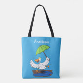 Funny eend met paraplu dansende cartoon tote bag (Achterkant)