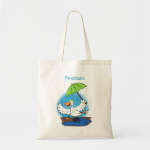 Funny eend met paraplu dansende cartoon tote bag