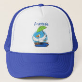 Funny eend met paraplu dansende cartoon trucker pet (Voorkant)