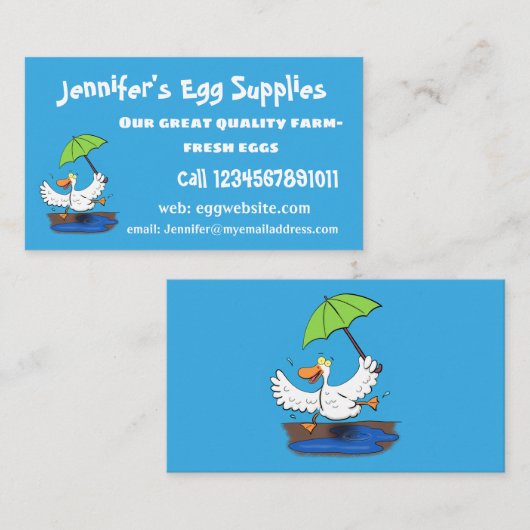 Funny eend met paraplu dansende cartoon visitekaartje (Voorkant / Achterkant)