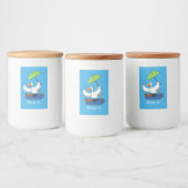 Funny eend met paraplu dansende cartoon voedselcontainer etiket (Flessen)