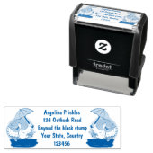 Funny eend met paraplu dansende cartoon  zelfinktende stempel (In situ)