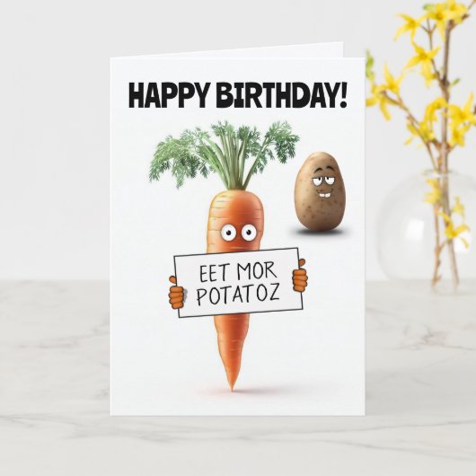 Funny Eet Meer Aardappelen Groente Verjaardag Kaart (Gele Bloem)