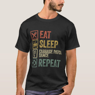 Funny eet slaapkool patch dans repeat retro v t-shirt