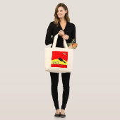 Funny Egg Gymnastics Cartoon Art Red en Yellow Grote Tote Bag (Voorkant (model))