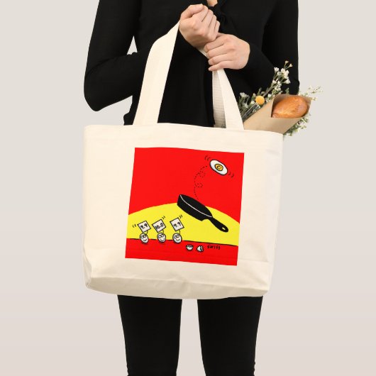 Funny Egg Gymnastics Cartoon Art Red en Yellow Grote Tote Bag (Voorkant (product))