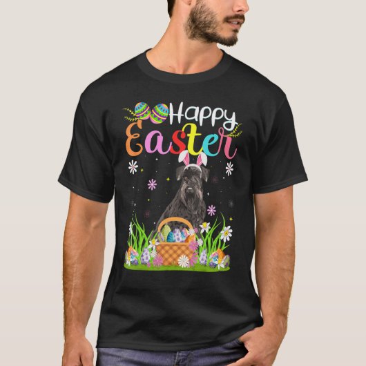 Funny Egg Hunting Bunny Giant Schnauzer Dog Happy T-shirt (Voorkant)