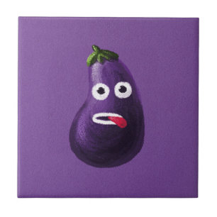 Funny Eggplant Cartoon Character Cute Vegetable Tegeltje