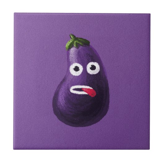 Funny Eggplant Cartoon Character Cute Vegetable Tegeltje (Voorkant)