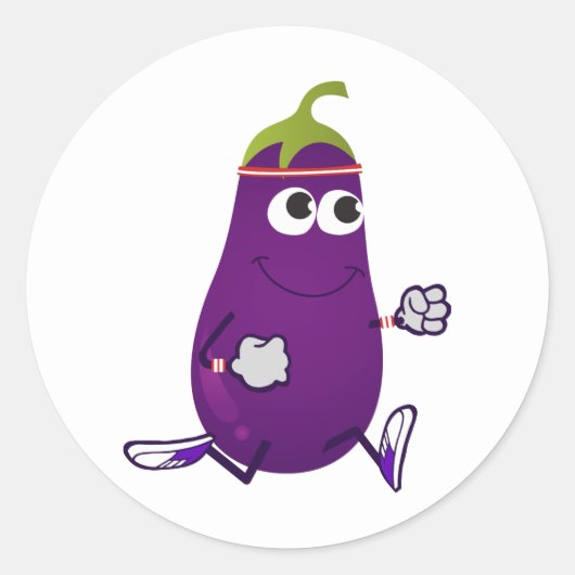 Funny Eggplant Runner Ronde Sticker (Voorkant)