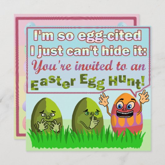 Funny Eggreferred Easter Egg Hunt Party Kaart (Voorkant / Achterkant)