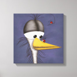 Funny Egret Cartoon Canvas Afdruk
