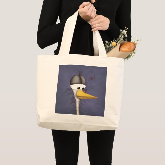 Funny Egret Cartoon Grote Tote Bag (Voorkant (product))