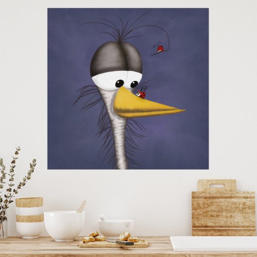 Funny Egret Cartoon Poster (Keuken)