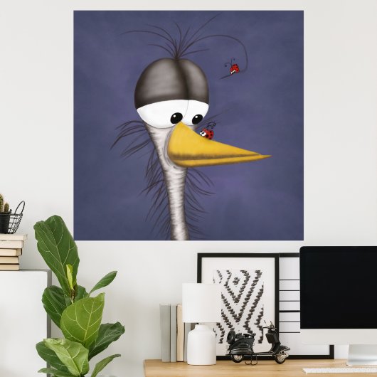 Funny Egret Cartoon Poster (Thuiskantoor)